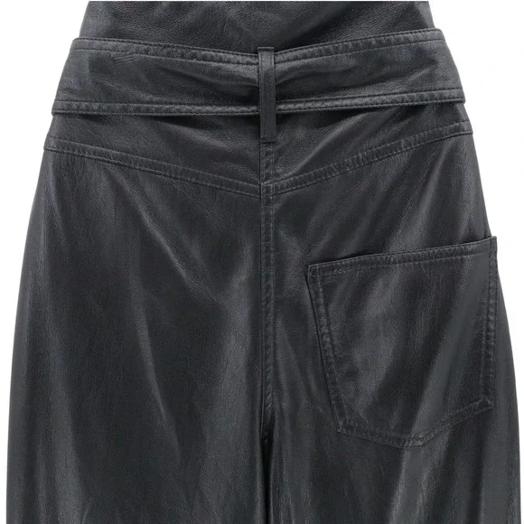 Nanushka Ethan Ultra High Rise Faux Leather Belted Pants Trousers Black Small